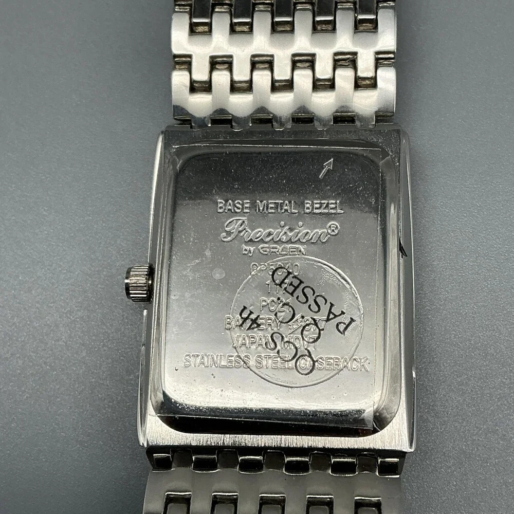 Gruen Precision Mens Watch 22mm Silver Tone Rectangle Dial New Battery 8.25